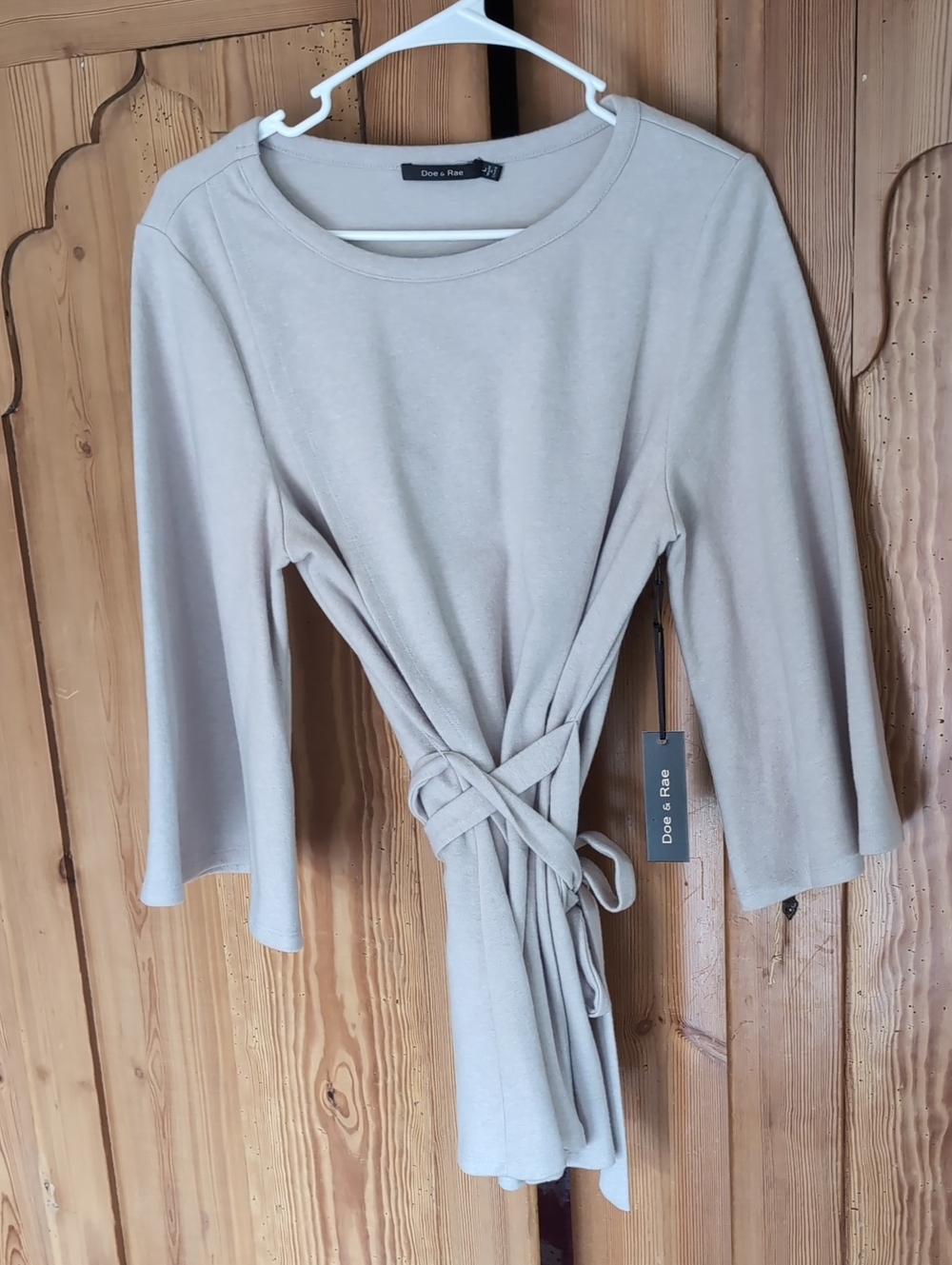 Doe & Rae Taupe Wrap Tie Long Sleeve Top